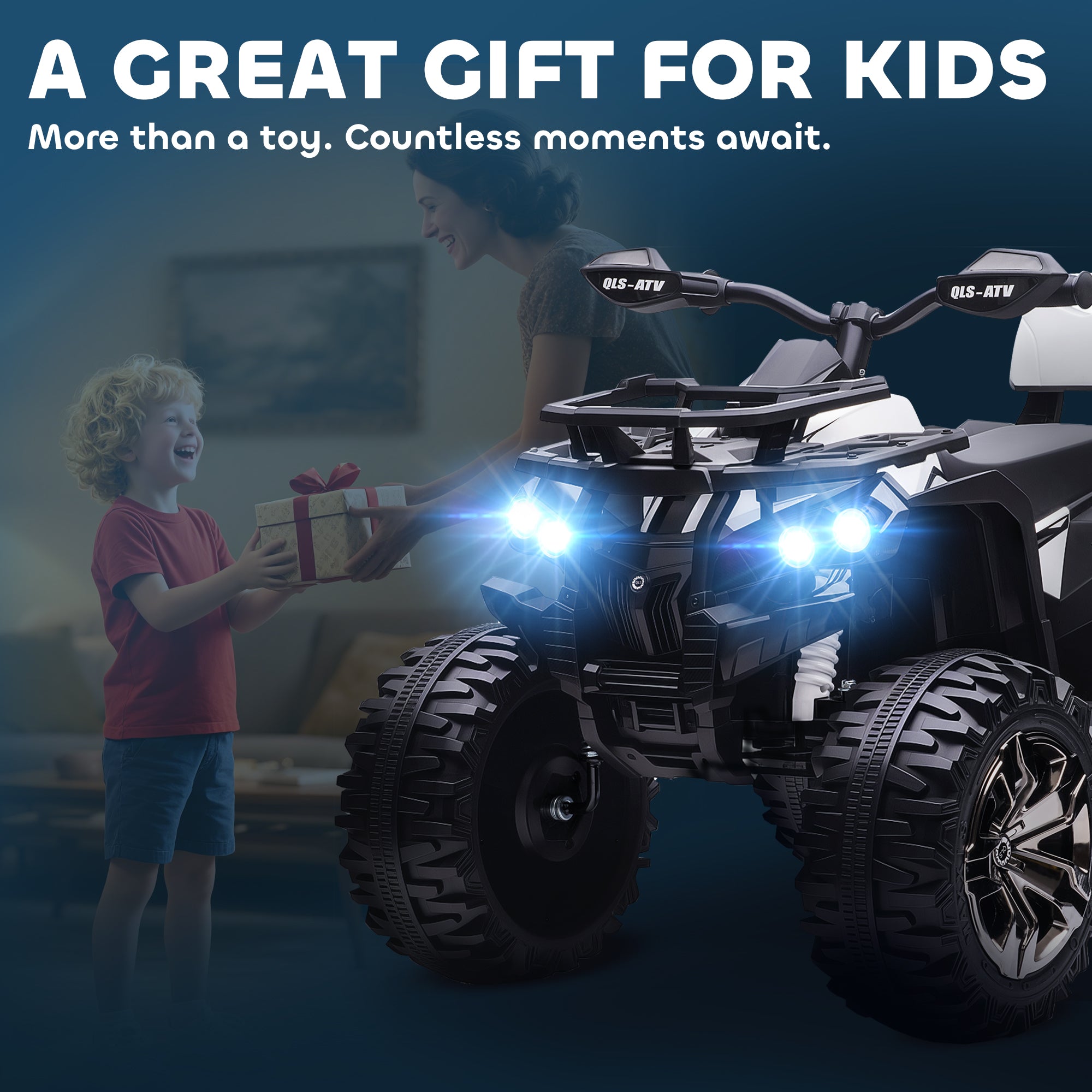 Elektrisches Kinder-Quad Buggy 12 V, max. 8 km/h. Elektroauto für Kinder mit Licht- und Soundeffekten, Metall, PP, Weiß Schwarz