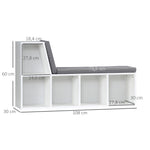 Bibliothèque banc 2 en 1 avec 5 compartiments de rangement et 2 coussins 108 x 30 x 60 cm blanc gris