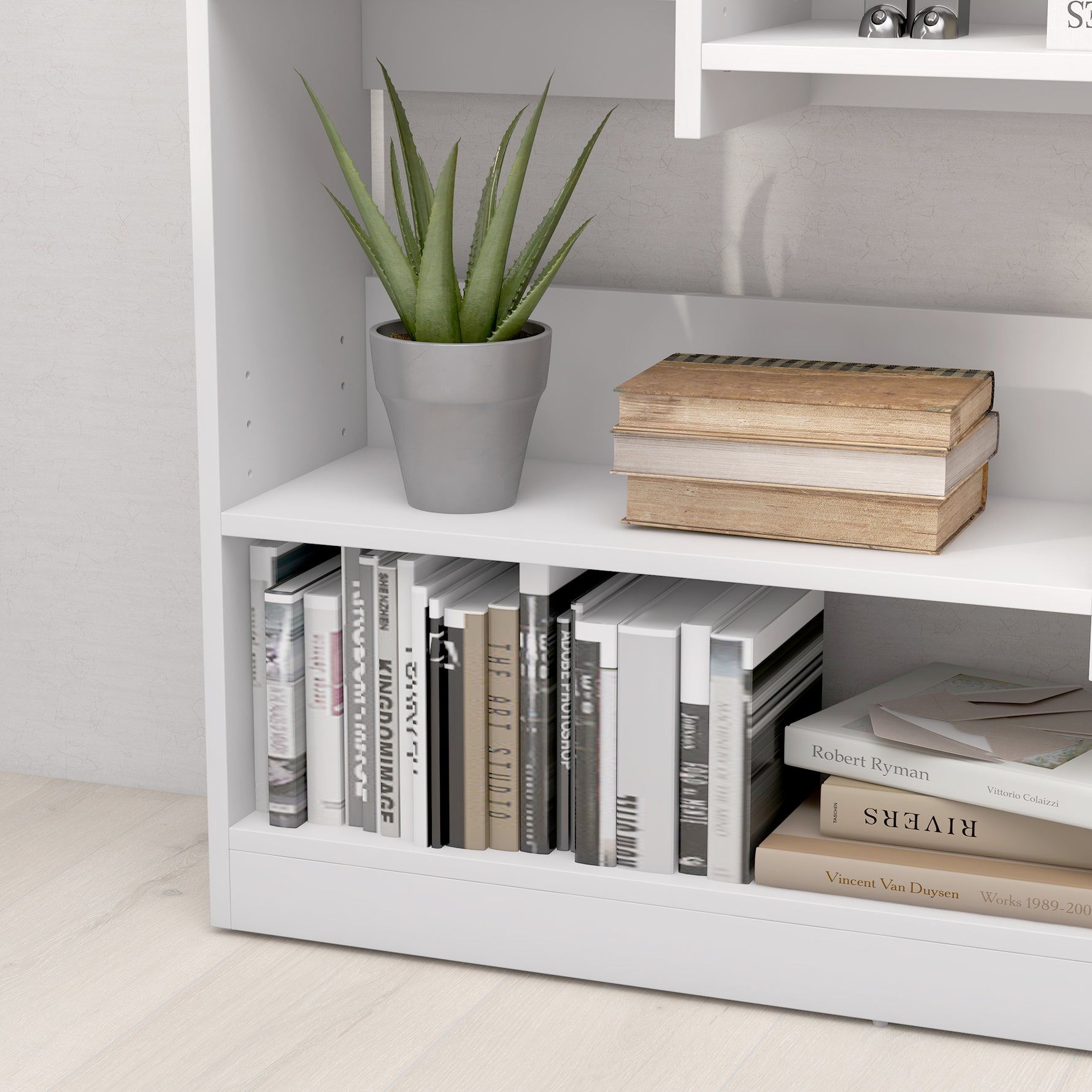 Bibliothèque étagère Meuble de Rangement dim. 90L x 24l x 91H cm 4 Niveaux 3 Panneaux arrières Panneaux de Particules Blanc