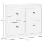 Schuhschrank Schuhkipper Schuhaufbewahrung Maße 98L x 24B x 83H cm 4 Klappfächer doppelreihig MDF Weiß