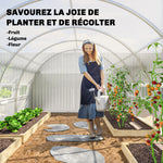 Serre de jardin tunnel 24m² 8L x 3l x 2H m - 16 fenêtres, Porte zippée enroulable acier galvanisé, bâche PE, Blanc