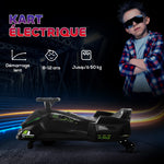 Kart électrique pour enfant 12V, karting enfant, vitesse réglable 3-8 km/h, mode de dérive, 90 x 53 x 99 cm, noir