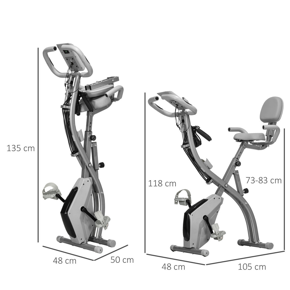 Vélo d'Appartement Pliable 4-en-1 - Ergomètre Magnétique Silencieux pour Maison avec Cordes de Résistance - Sport Maison et Cardio-training avec Roulettes, Selle Confort et LCD, Max 120kg, Gris