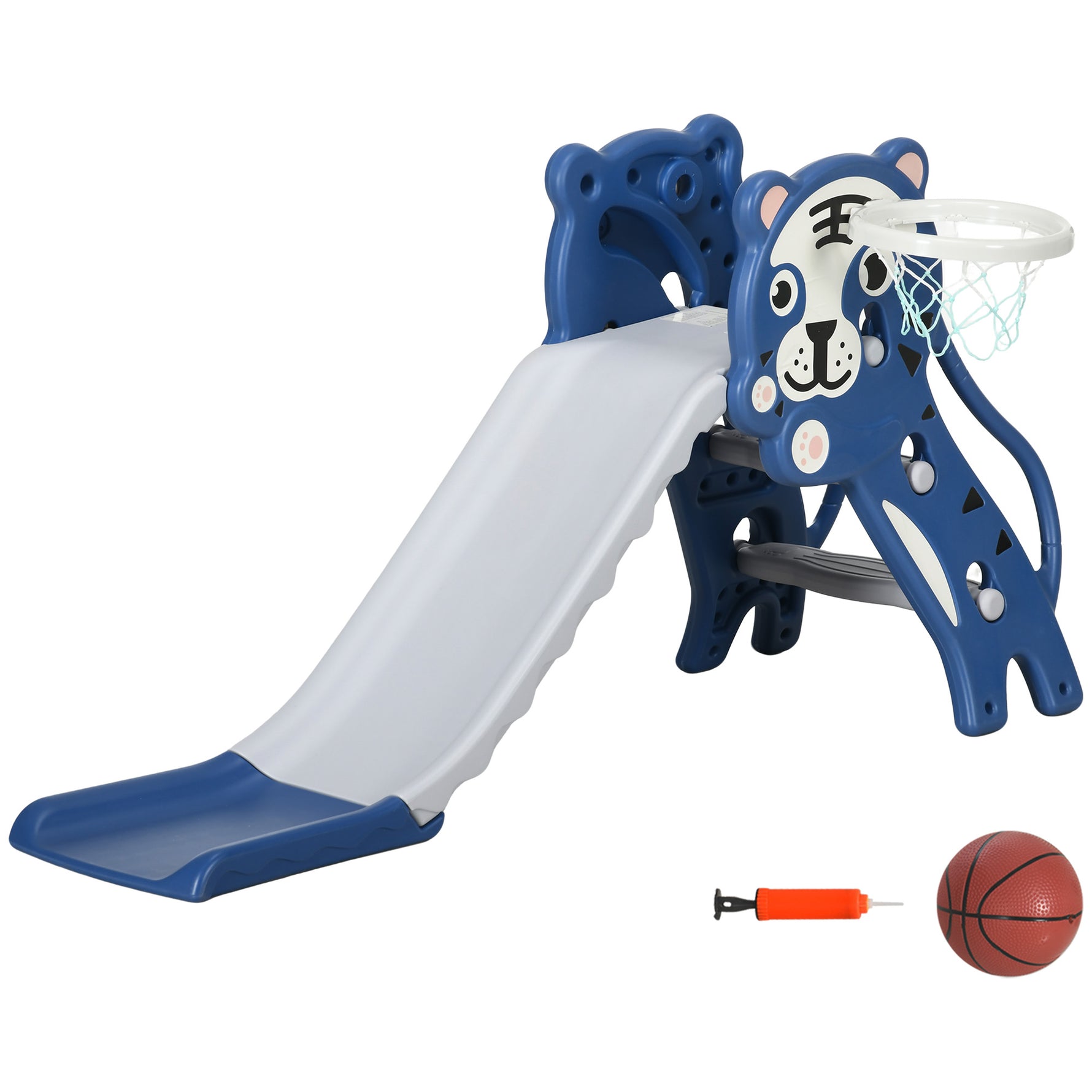 Toboggan pour enfants, toboggan intérieur pour enfants, avec panier de basket, thème tigre, de 18 à 36 mois, bleu
