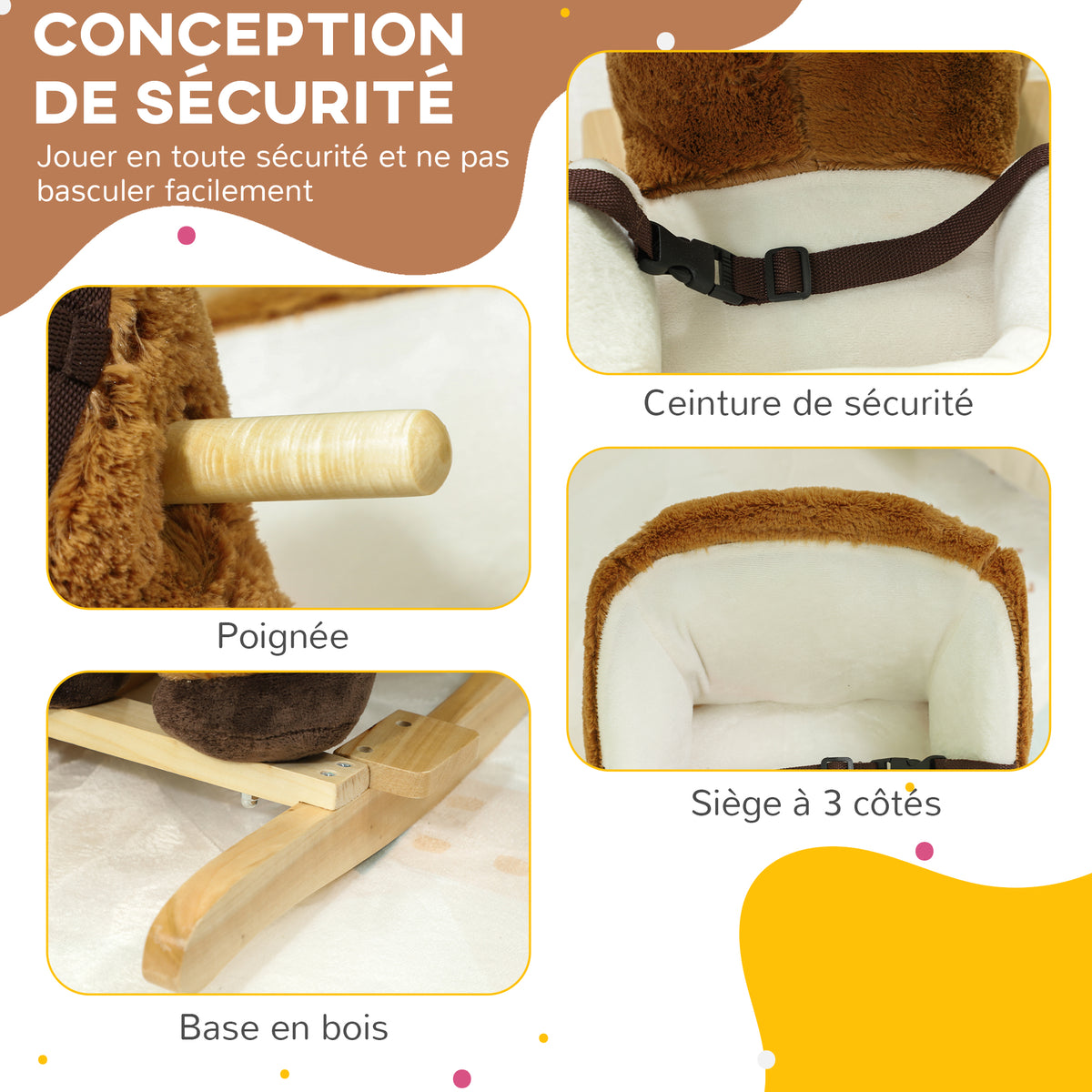 Cheval à bascule pour enfants jouet à bascule bébé de 18 à 36 mois avec effet sonore base en bois ceinture de sécurité