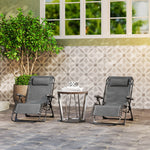 Lot de 2 bain de soleil, chaise longue pliante inclinable avec appuie-tête en textilène, 90 x 65 x 112 cm, gris