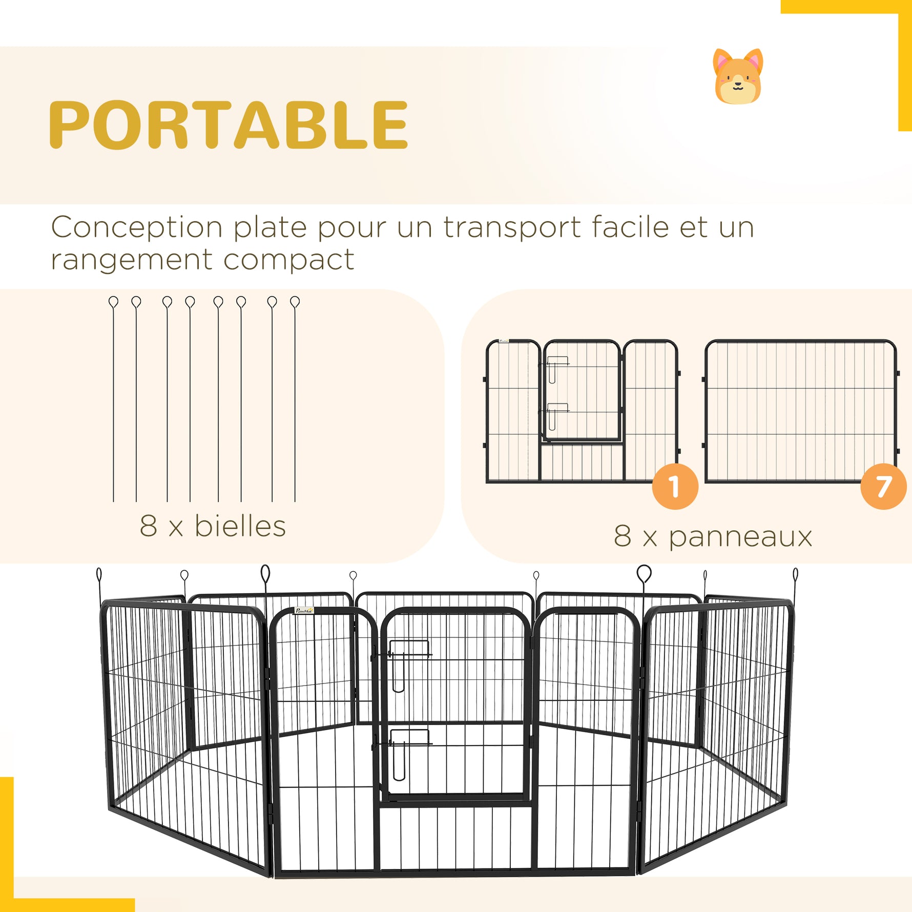 Luxe parc enclos modulable acier époxy porte verrouillable pour chiens, lapins, rongeurs, petits animaux, intérieur et extérieur 80 x 60 cm noir
