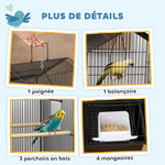 Cage à oiseaux volière avec balançoire poignée portable 4 mangeoires 3 perchoirs 50,5 x 41 x 104 cm en acier noir