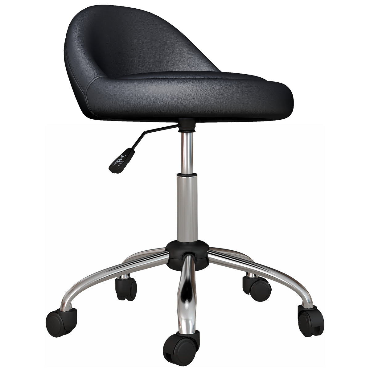 Sgabello con rotelle, sgabello da lavoro girevole a 360°, altezza regolabile 53-73 cm, rivestimento sintetico nero
