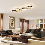 Plafonnier LED 38W, luminaire plafonnier 4 lumières à montage affleurant, télécommande, 100 x 31 x 7 cm, doré et noir