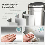 Poubelle à capteur de mouvement ouverture automatique 50 L en acier inoxydable noir et argent