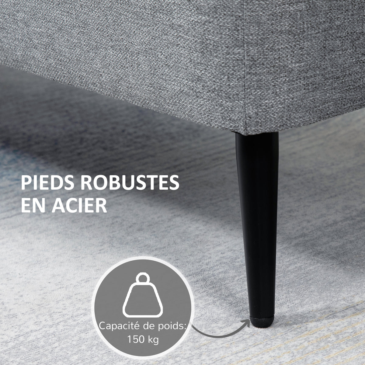 Panca contenitore 2 in 1 in tessuto con gambe in acciaio nero 102 x 40 x 39,5 cm grigia