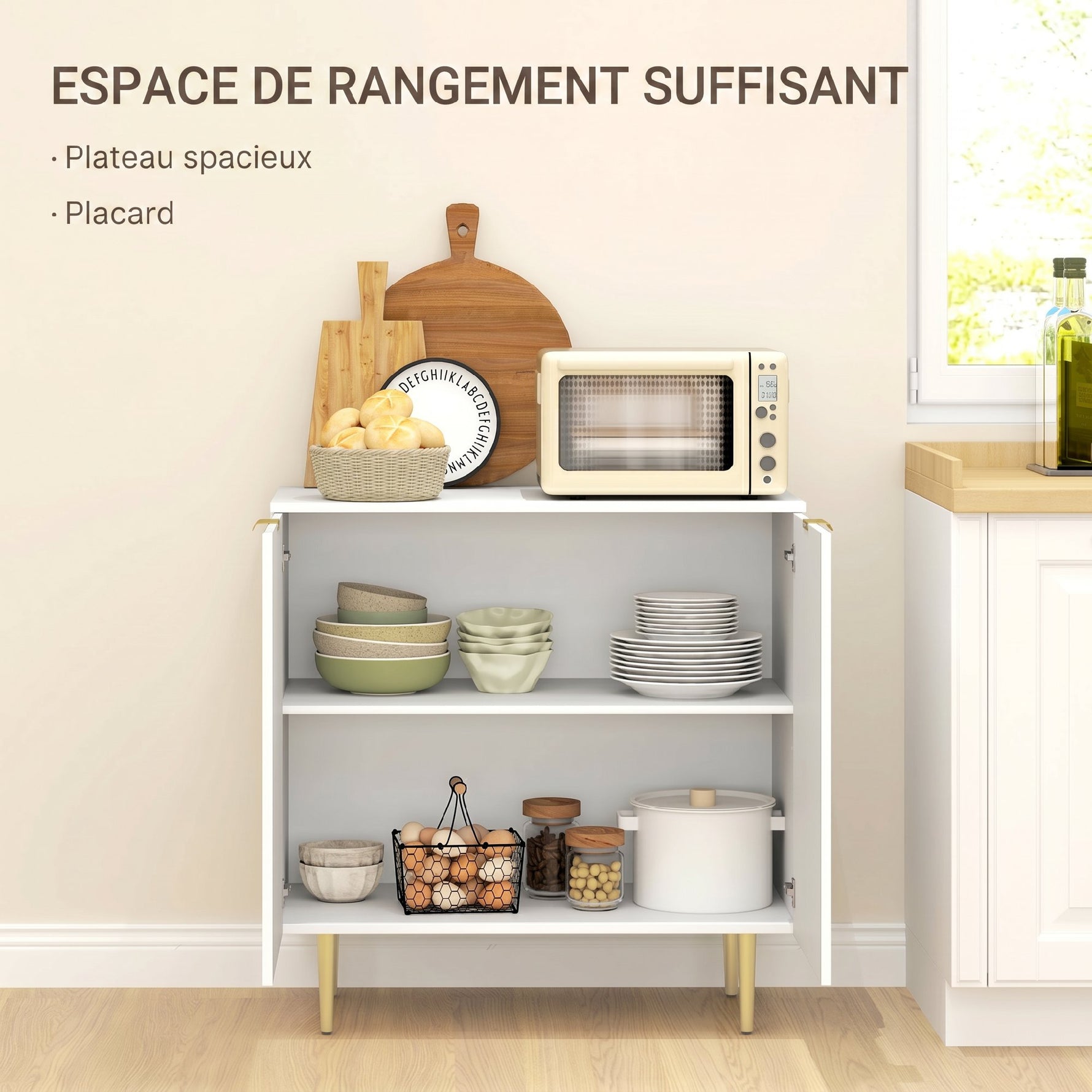 Buffet Cuisine, Meuble de Rangement avec 2 Portes, Étagère Réglable, Pieds Métalliques Surélevés, 80 x 40 x 80 cm, Blanc