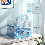 Cage pour hamster portable avec cabane, roue de course, gamelle, bouteille d'eau, 47,5 x 31,5 x 29,5 cm, bleu clair
