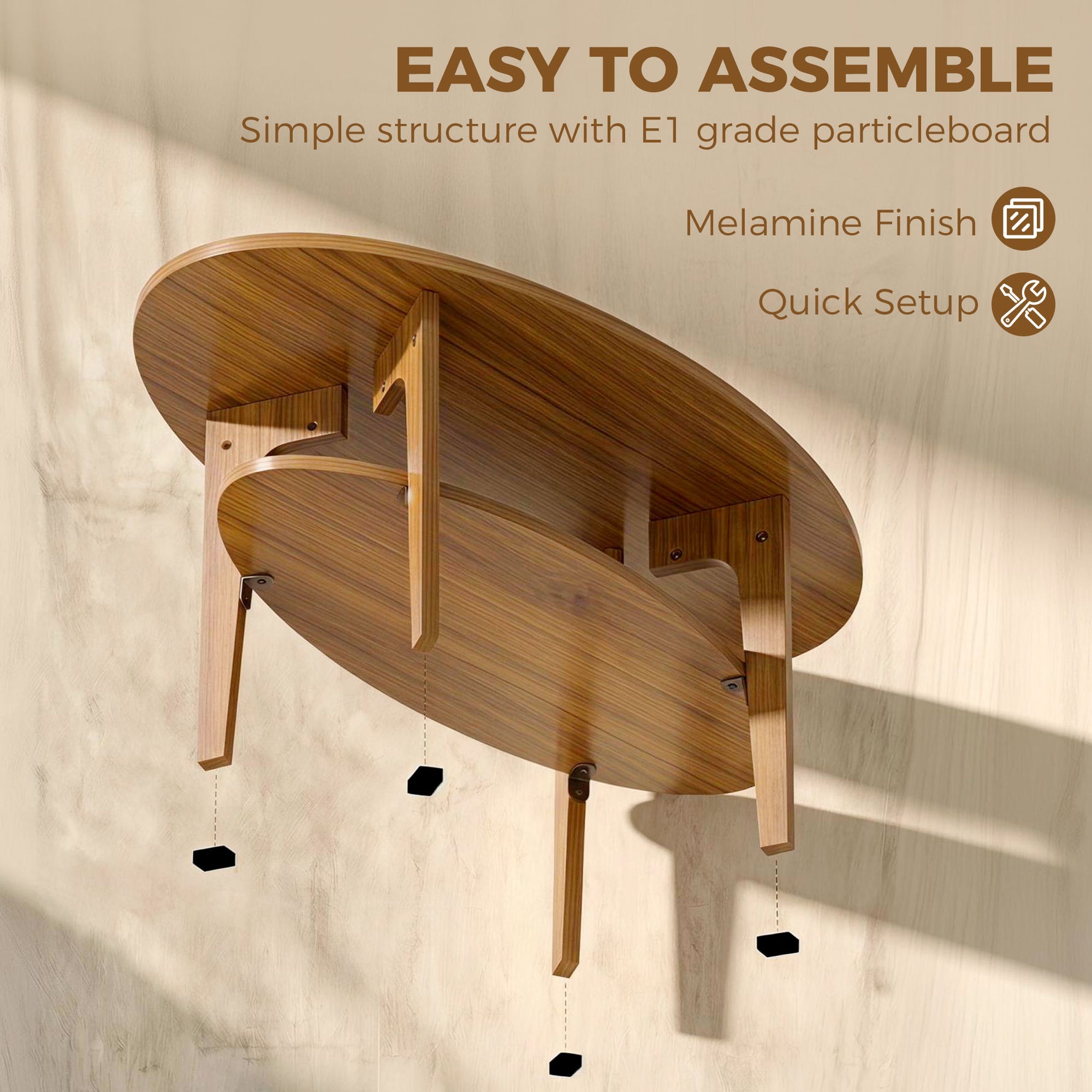 Table Basse Ovale à 2 Niveaux, Table de Salon Moderne avec Étagère Inférieure Ouverte, 80 x 50 x 45 cm, Chêne