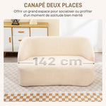 Canapé 2 places canapé en tissu bouclette 142 cm avec dossier et assise incurvés, aucun assemblage requis, beige