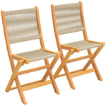 Lot de 2 Chaises de Jardin Pliantes Chaises de Balcon en Bois d'Acacia Assise en Corde Tressée Naturel et Beige