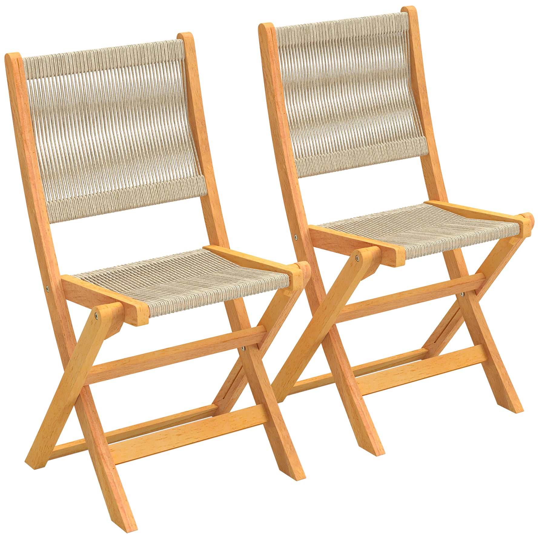 Lot de 2 Chaises de Jardin Pliantes Chaises de Balcon en Bois d'Acacia Assise en Corde Tressée Naturel et Beige