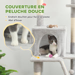 Arbre à chat du sol au plafond griffoir pour chat hauteur réglable 225-255 cm 6 niveaux avec niche hamac gris clair