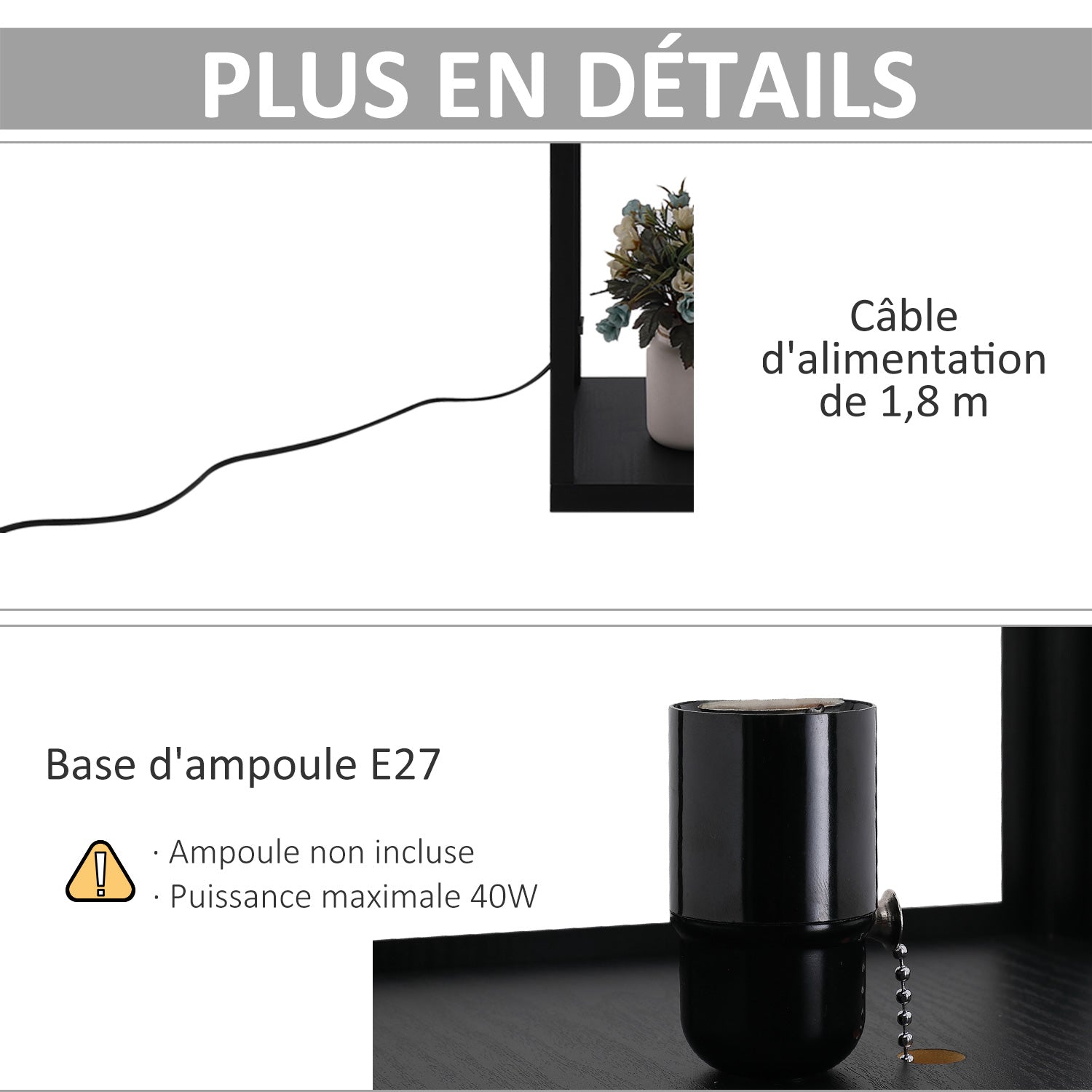 Lampadaire étagère Lampe étagère 26L x 26l x 160H cm 4 Niveaux MDF Noir Motif nid d'abeille