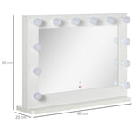 Miroir maquillage Hollywood lumineux 12 LED tactile - luminosité réglable, fonction mémoire - métal MDF blanc verre
