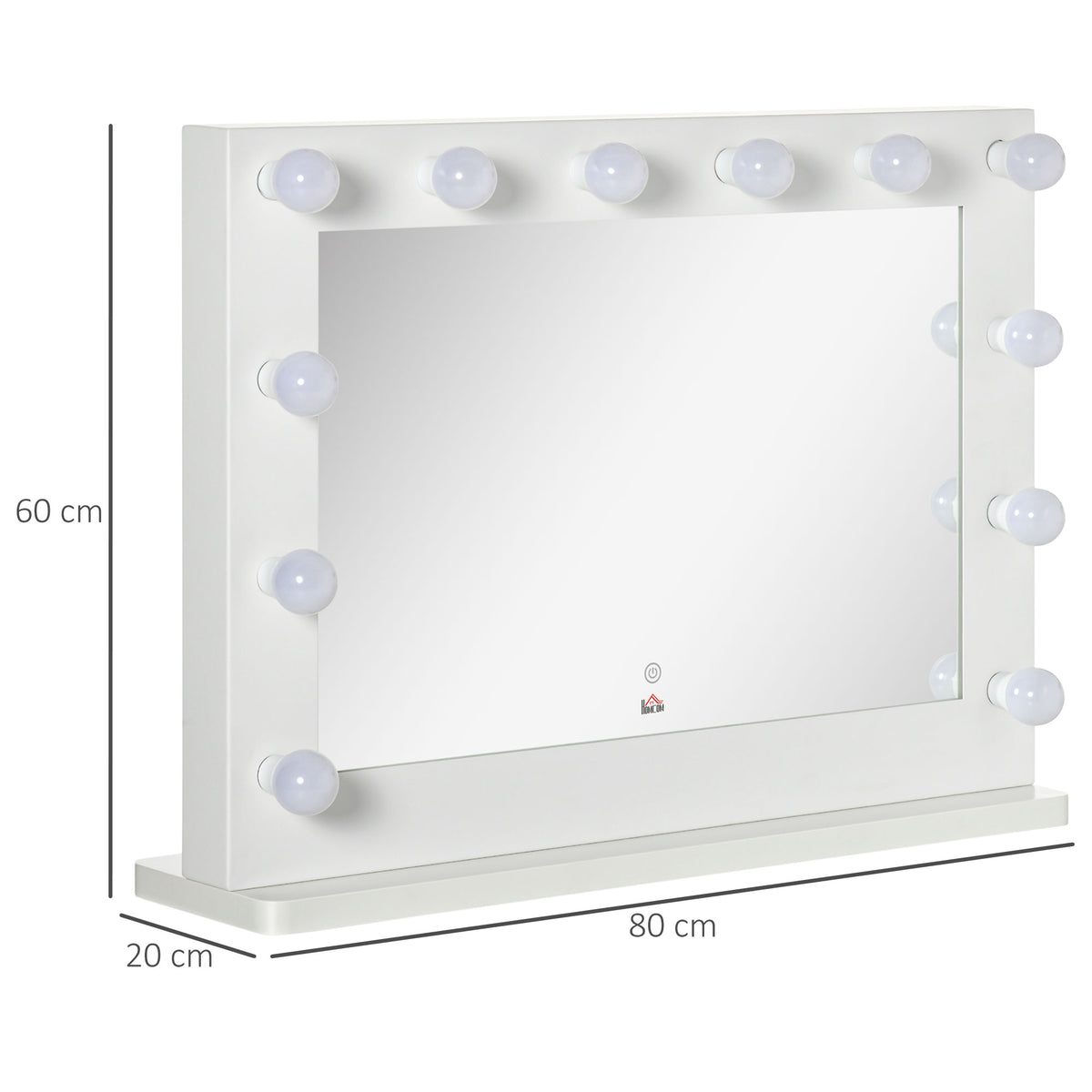 Miroir maquillage Hollywood lumineux 12 LED tactile - luminosité réglable, fonction mémoire - métal MDF blanc verre