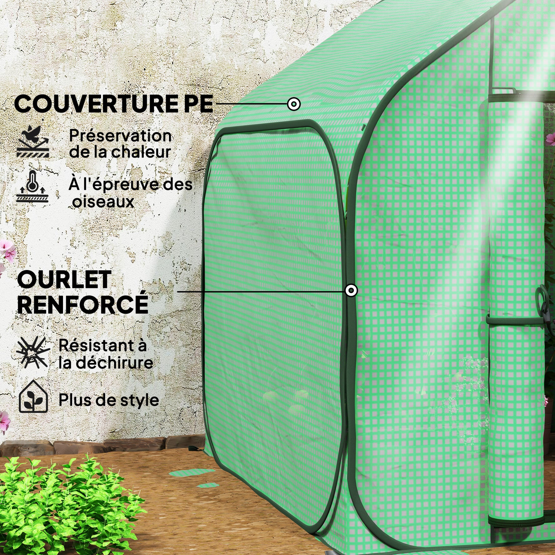 Mini serre pop-up petite serre légumes plante fleurs avec porte à fermeture éclair en PE 150 x 148 x 148 cm vert