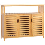 Buffet meuble de rangement 3 portes ajourées et étagères en bambou 100 x 35 x 82 cm naturel