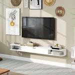 Meuble TV Suspendu, Meuble Télé pour Téléviseur jusqu'à 75 Pouces, Tiroir Rabattable, 2 Étagères, 180x24x16cm, Blanc