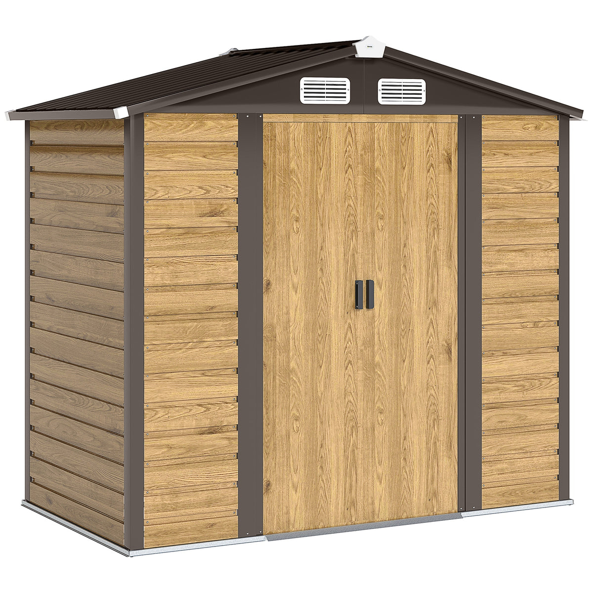Abri de jardin 2,36 m², cabane de jardin exterieur en acier galvanisé facile à monter, 213x120x194cm chêne