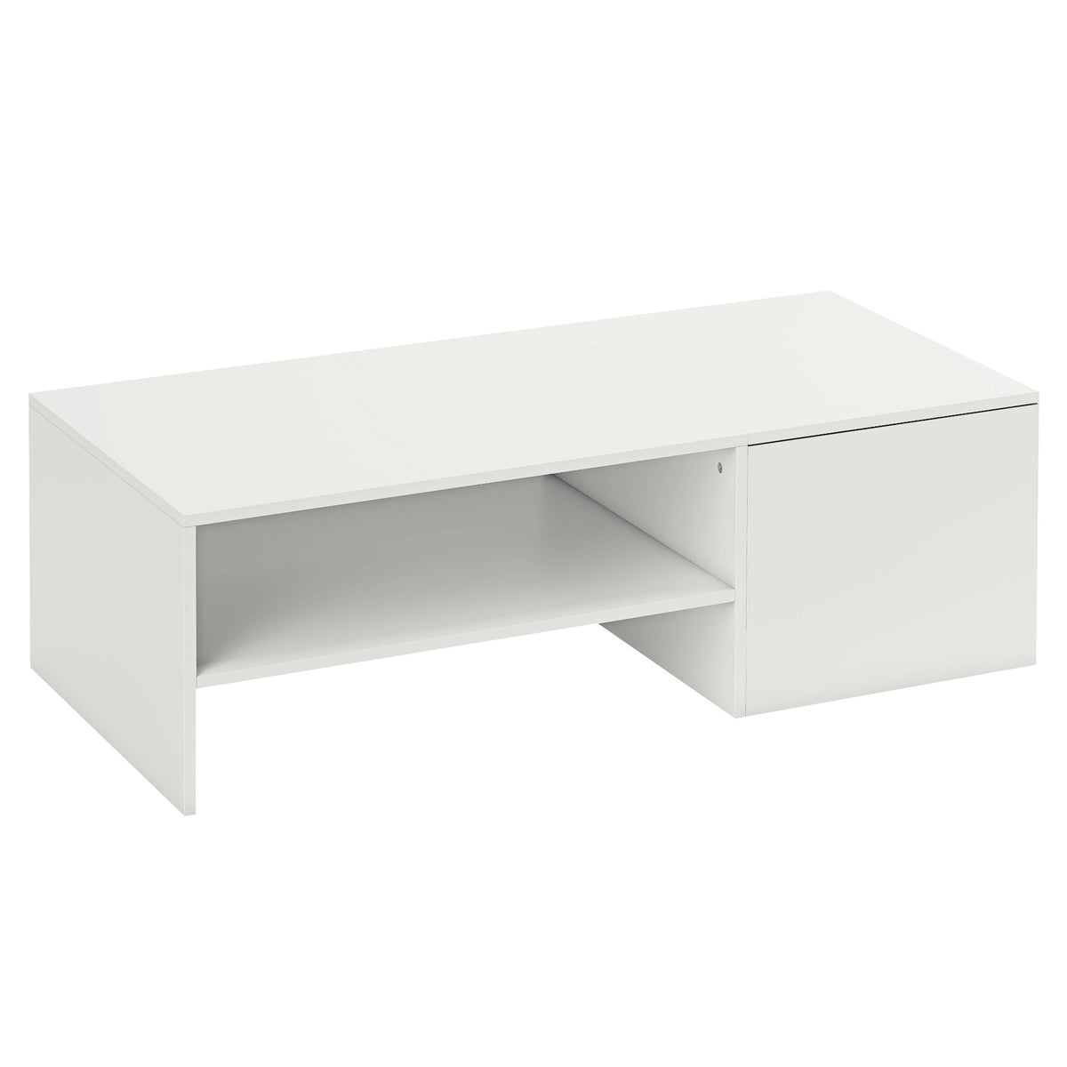 Table basse rectangulaire, table d'appoint plateau coulissant, rangement caché, étagère ouverte, 110 x 52 x 36 cm, blanc
