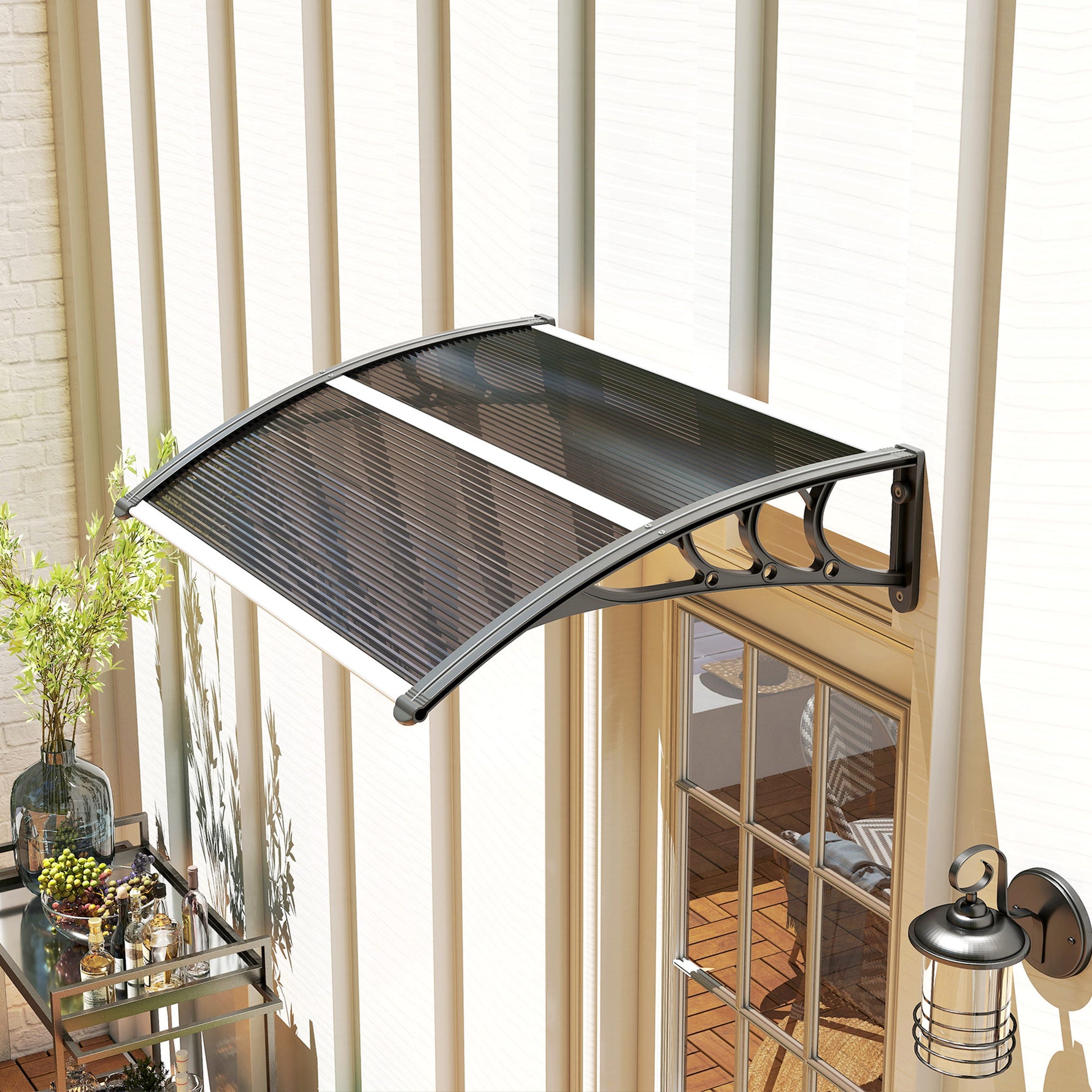 Auvent de porte d'entrée, toit marquise de porte exterieur en polycarbonate et aluminium résistante 100 x 75 cm noir