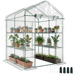 Serre de jardin avec étagères 3 niveaux, serre de balcon, châssis en acier, porte zippée enroulable, pour légumes plantes fleurs, intérieur et extérieur, 143x143x195cm, transparent