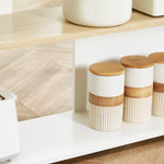 Ilot de cuisine 3 étagères de style moderne et porte-couteaux en acier inoxydable 105 x 65 x 90 cm blanc et naturel
