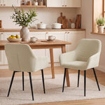 Lot de 2 chaises de salle à manger, chaises de cuisine rembourrées en velours côtelé avec accoudoirs et dossier, crème