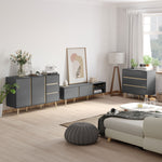 Buffet bas meuble de rangement sur pieds style scandinave 2 portes 3 tiroirs 120 x 40 x 80 cm gris anthracite