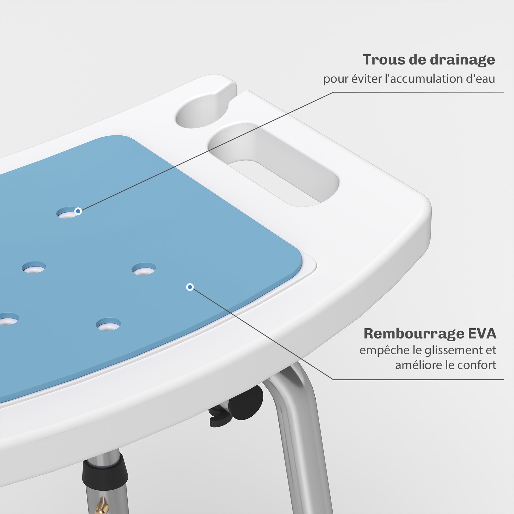 Tabouret de douche pour personnes âgées et handicapées hauteur réglable patins antidérapants support de pomme de douche