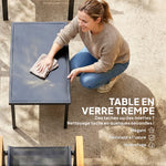 Salon de jardin extérieur 4 pièces avec canapé 2 places, 2 chaises et table basse en verre trempé, noir