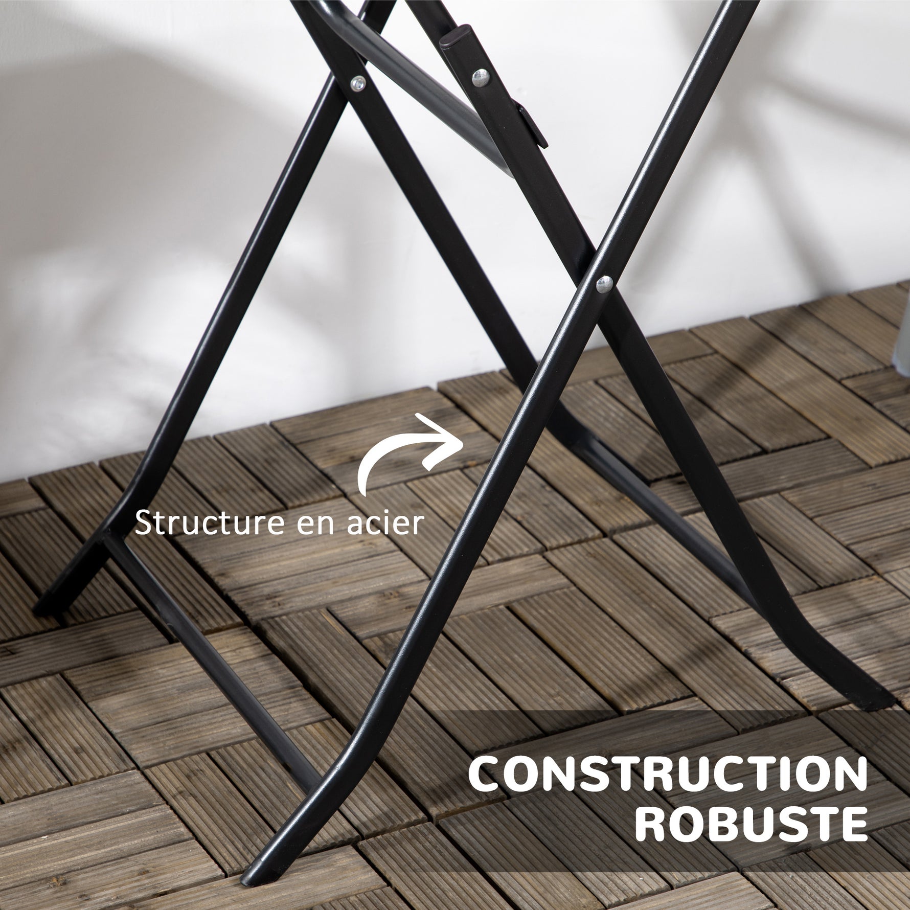 Table basse extérieure pour 2 personnes, table de jardin ronde avec structure en acier, Ø 60 x 73H cm, gris foncé