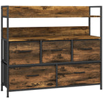 Commode, meuble de rangement, 5 tiroirs en tissu pliables et amovibles et étagères, 98 x 29 x 85 cm, brun rustique