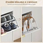 Meuble à chaussures 20 paires avec 4 tiroirs rabattables, portes cannelées et étagères réglables, 105x24x91,5cm, blanc