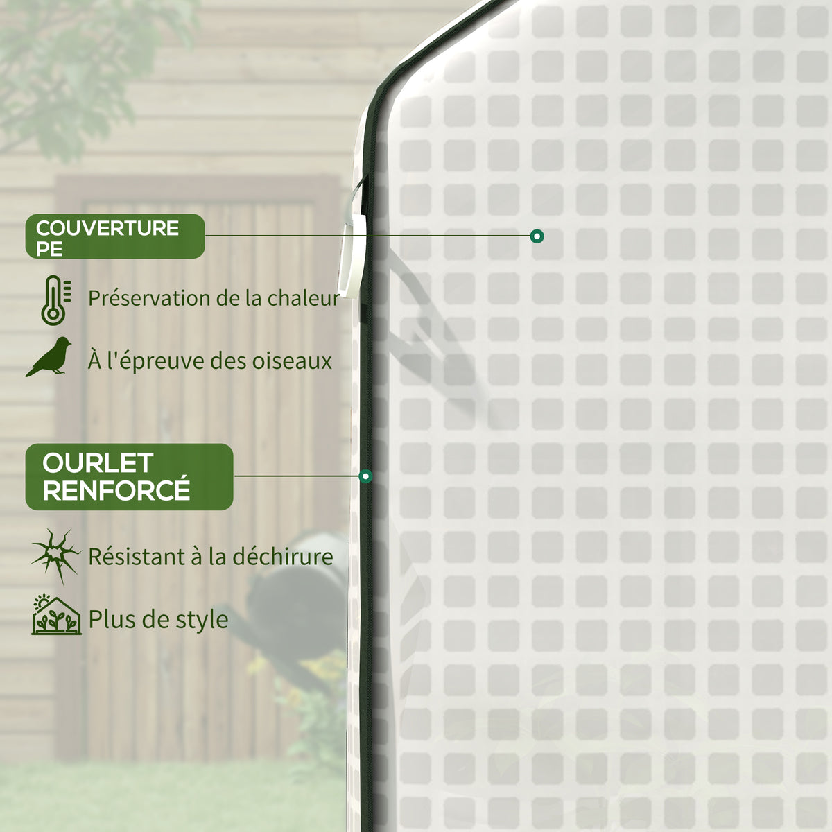 Bâche de remplacement pour serre de jardin 140 x 143 x 190 cm avec fenêtre et porte à fermeture éclair anti-UV