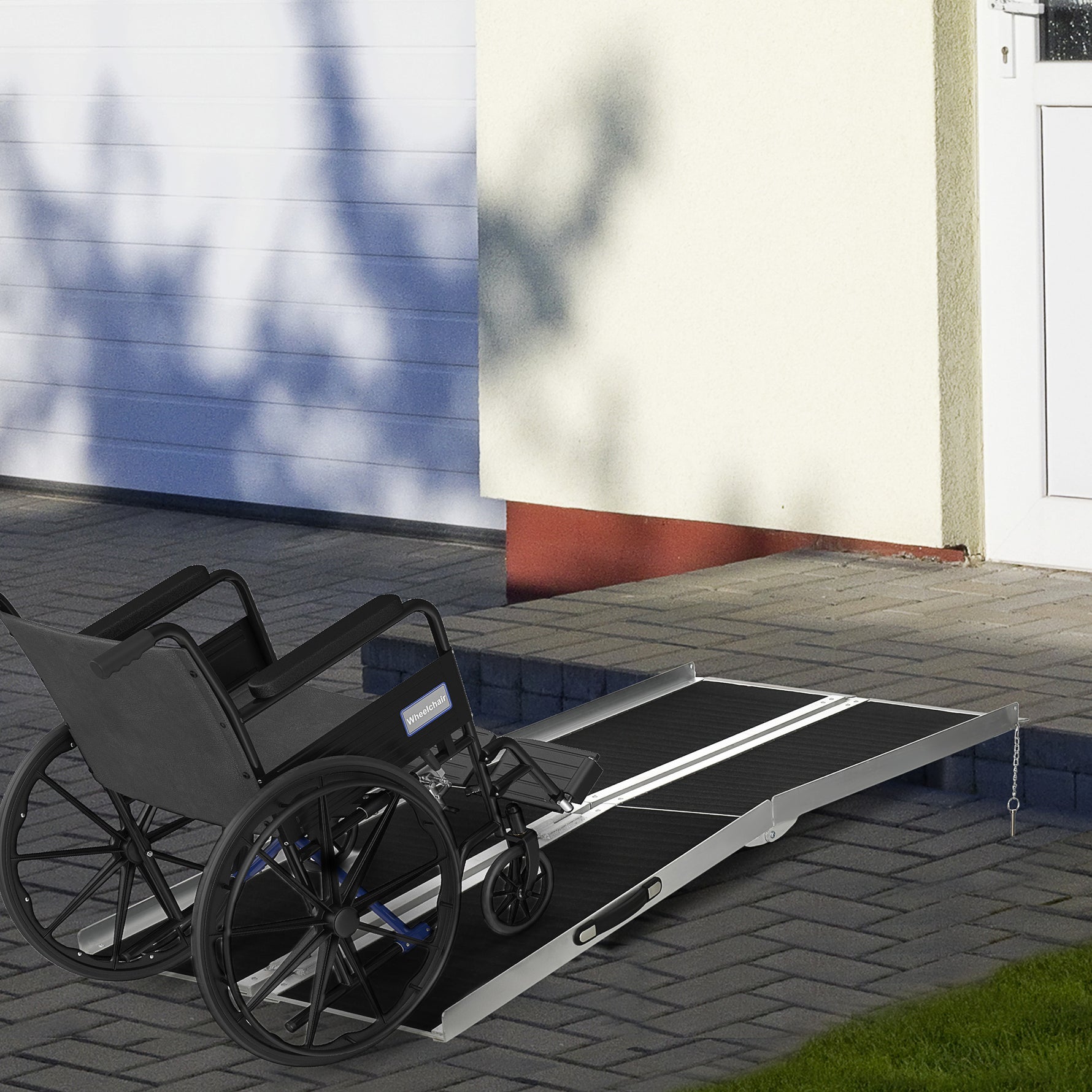Rampe de fauteuil roulant pliable, rampe de chargement sablage 183x73,5 cm en alliage d'aluminium, antidérapante, bordures de sécurité, charge max. 270 kg, noir