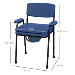 Chaise percée toilette multifonctions seau amovible hauteur réglable avec dossier siège et accoudoirs rembourrés bleu