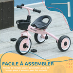 Tricycle enfants avec sonnette et panier selle réglable avec dossier - pour enfant de 2 à 5 ans rose