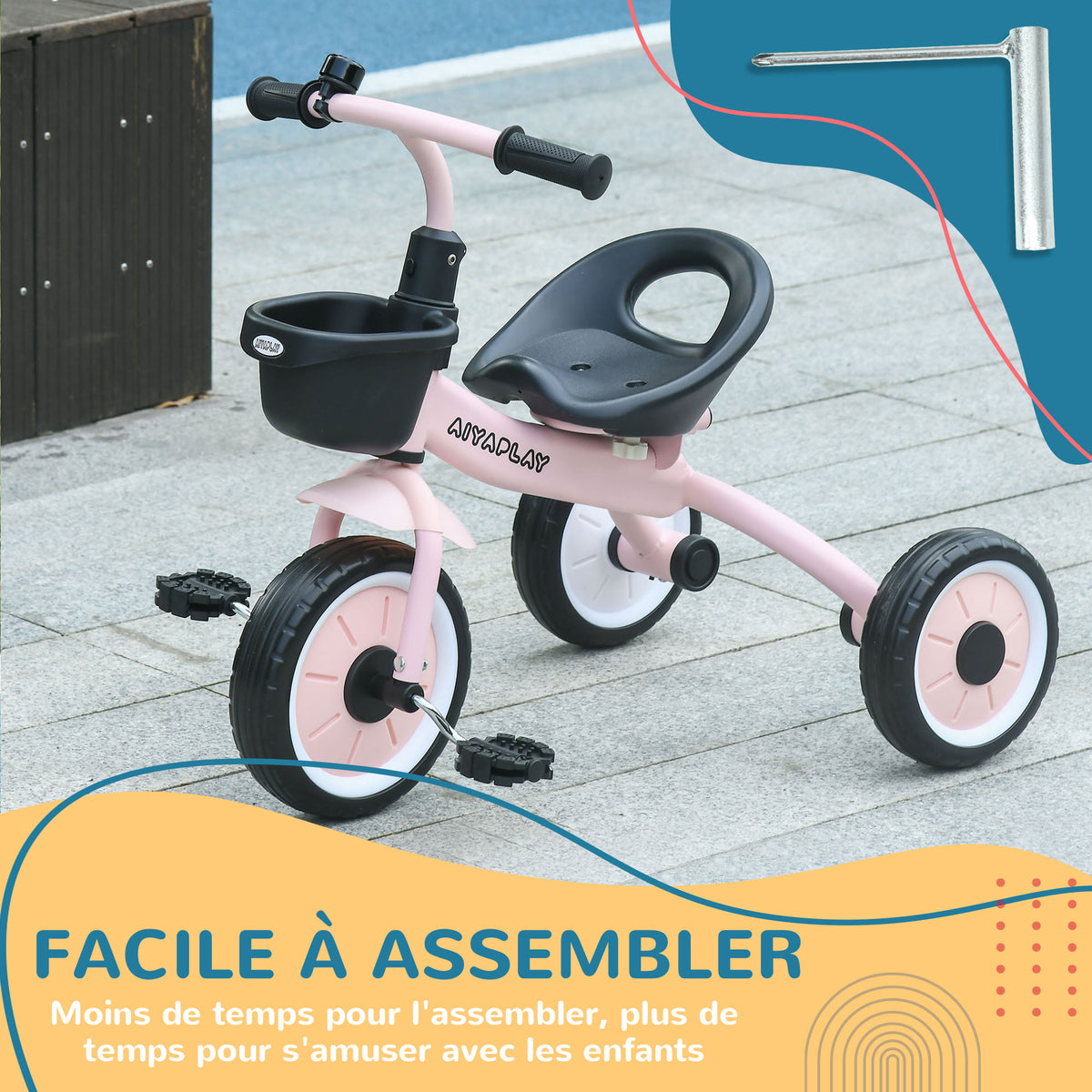 Tricycle enfants avec sonnette et panier selle réglable avec dossier - pour enfant de 2 à 5 ans rose