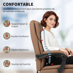 Chaise bureau ergonomique, fauteuil de bureau avec dossier inclinable, hauteur réglable, 65x67x111-119cm, marron