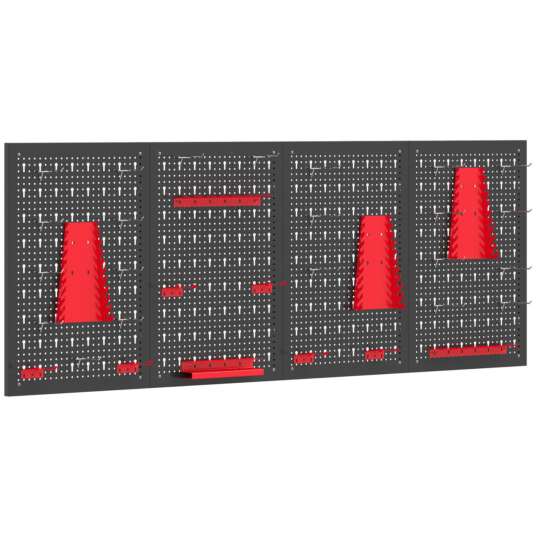 panneau perforé mural 600 x 400 mm, organiseur garage en acier avec 4 panneaux perforés, noir et rouge