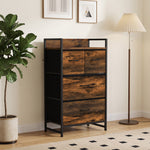 Mobile contenitore stile industriale, cassettiera con 4 cassetti in tessuto pieghevoli e rimovibili e 1 ripiano - 50 x 29 x 85 cm
