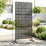 Kanpoko pantaila apaingarria, lorategirako itxitura apaingarria, 3 panel, eredu geometrikoarekin, metalezkoa, 92x40x192 cm, beltza